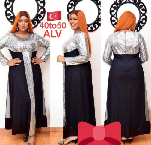 Turkish Sequined Silver on Black Gown