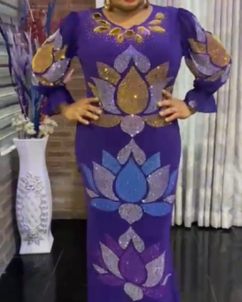 Royal Blue Flower Sequined Turkey Dress