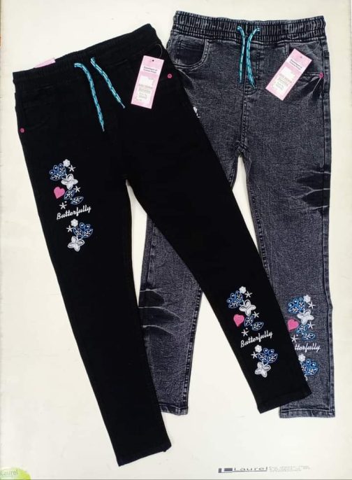 GIRLS BUTTERFLY BLACK  JEANS (AGES 6-12)